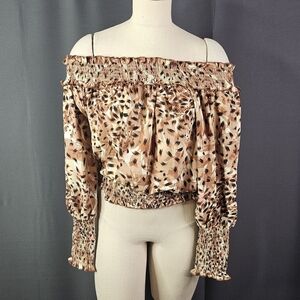 PATRIZIA LUCA Mixed Animal Print Off The Shoulder Top